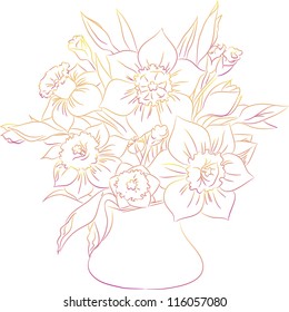 Daffodil bouquet vector illustration colored ink