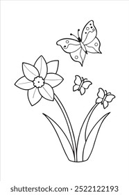 Daffodil coloring page on white background