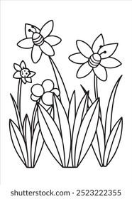 Daffodil coloring page on white background