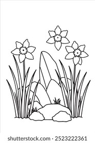Daffodil coloração página sobre fundo branco