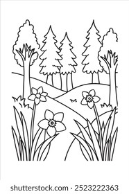 Daffodil coloração página sobre fundo branco