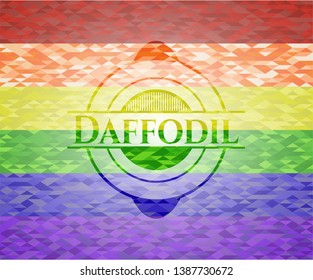 Daffodil emblem on mosaic background with the colors of the LGBT flag
