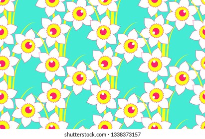 daffodil field floral seamless pattern in bright pop shades