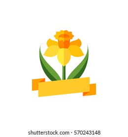 Daffodil - floral emblem of Wales, UK, St. David symbol, design element, flat design, app illustration, vector