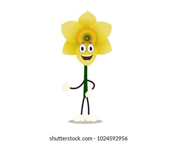 Daffodil Flower with Happy Expression - Cartoon Vector Image