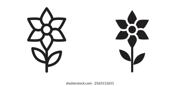 Daffodil Flower icons in black line and filled versions