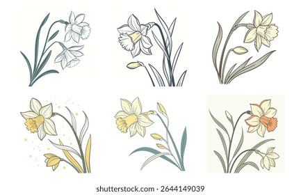 a daffodil flor ilustração vintage estilo out (5)_127_a daffodil flor