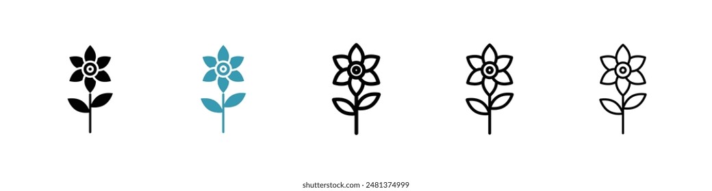 Daffodil Conjunto de Vectores de iconos de línea de flores.