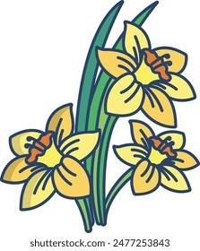 daffodil flower linear color vector illustration