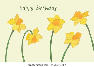 Daffodil flower vector birthday postcard.