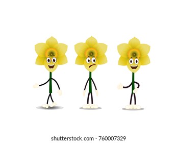 Daffodil Flowers with Expressions - Cartoon Vector Image