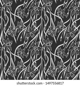 Daffodil flowers seamless pattern. eps10 vector illustration. hand drawing