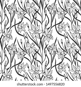 Daffodil flowers seamless pattern. eps10 vector illustration. hand drawing