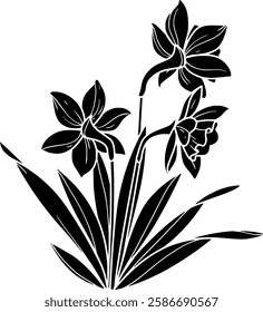 daffodil illustration spring silhouette flower logo nature icon floral outline plant bloom narcissus botanical blossom flora season easter garden shape for vector graphic background