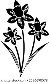daffodil illustration spring silhouette flower logo nature icon floral outline plant bloom narcissus botanical blossom flora season easter garden shape for vector graphic background