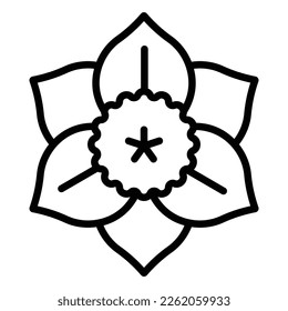 Daffodil, line icon. Blooming flower head of narcissus, top view. The botany in minimalist style. Editable stroke, linear illustration, flat vector svg