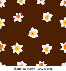 Daffodil Narcissus Flower Seamless Pattern, Floral template for fabric motif design, Available for background, Brown