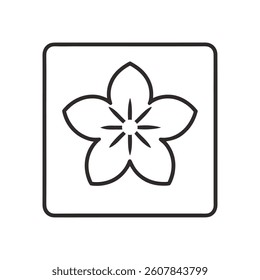 Daffodil outline icon, trumpet-shaped bloom, simple black line art, white background