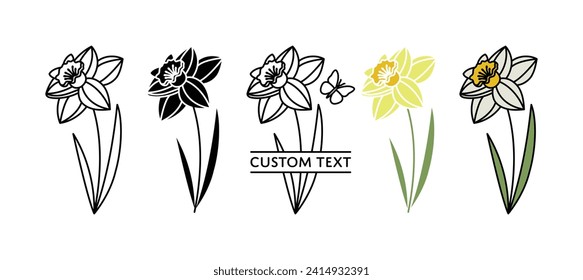 Daffodil Outline Silhouette Split Name Frame March Birth Month Flower