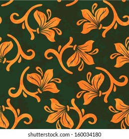 Daffodil seamless floral pattern, grunge ornament, vector