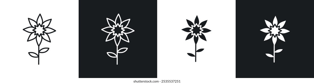 Daffodil vector icon set in black and white. EPS 10 illustration