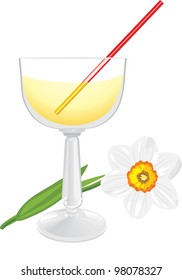 Daffodil and wine glass. Vector
