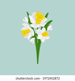 Daffodils bouquet. Vector illustration isolated on blue. svg