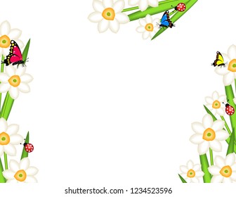 Daffodils with butterflies background