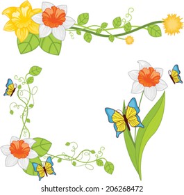Daffodils And Butterflies Set