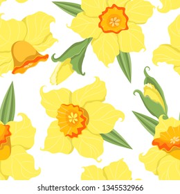 Daffodils seamless pattern. Yellow flowers wallpaper. Spring flowers background