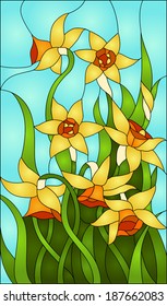 daffodils, spring flower love, Symbol of Wales / Stained glass window