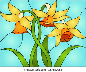 daffodils, spring flower love, Symbol of Wales / Stained glass window