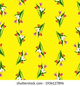 Daffodils and tulips seamless pattern, floral vectorgraphic,
watercolor illustration.