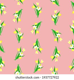 Daffodils and tulips seamless pattern, floral vectorgraphic,
watercolor illustration.