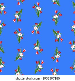 Daffodils and tulips seamless pattern, floral vectorgraphic,
watercolor illustration.