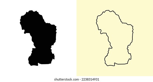 Dagana map, Bhutan, Asia. Filled and outline map designs. Vector illustration