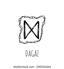 Dagaz rune written on a stone. Vector illustration. Isolated on white. Hand-drawn style.