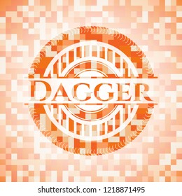 Dagger abstract emblem, orange mosaic background