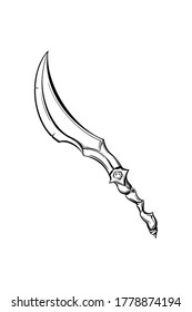 Dagger black and white graphics. Vintage game knife. Stock vector illustration