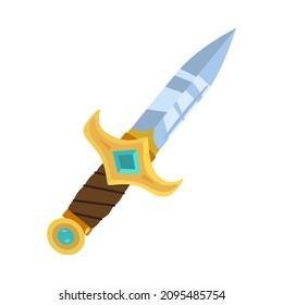 Dagger in cartoon flat style. Isolated vector.