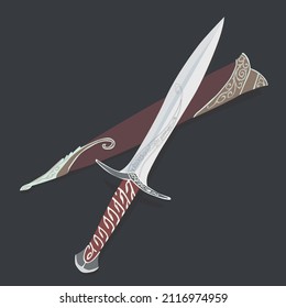 
dagger and case to it on a gray background