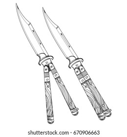 Dagger contour drawing for coloring or tattooing.