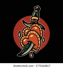 ilustración de vector de tatuaje de daga y corazón