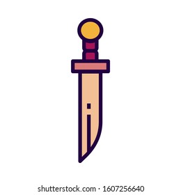Dagger icon in flate stile and pixel perfect technique. Knife sign for taro cards or game web design.  Magic vector symbol for fortune teller's website. Isolated color object on white background.