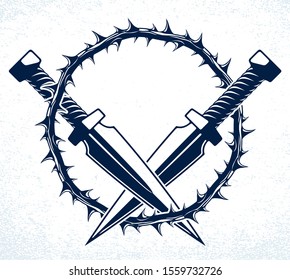 Dagger knives crossed vector criminal gang logo or sign, gangster style theme.