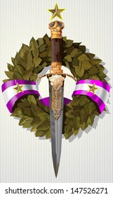 dagger and a laurel wreath vector, vector illustration