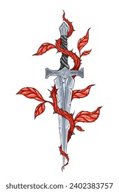 Dagger with leaves concept, vector illustration, isolated on white background