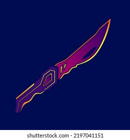 Dagger neon small sword cyberpunk knife logo fiction colorful design with dark background. Abstract t-shirt vector illustration.