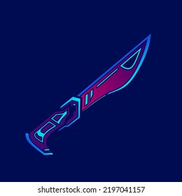 Dagger neon small sword cyberpunk knife logo fiction colorful design with dark background. Abstract t-shirt vector illustration.