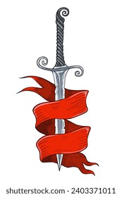 Dagger with ribbon, tattoo dagger old style